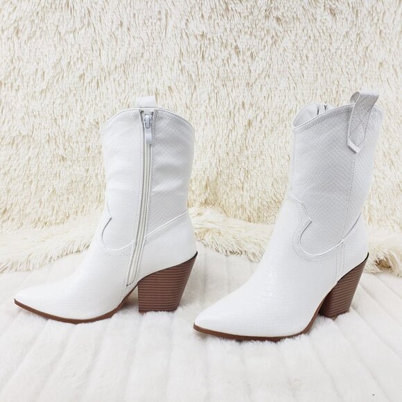 White Western Cowboy Cowgirl Ankle Boots Slayer - Picture 5 of 15